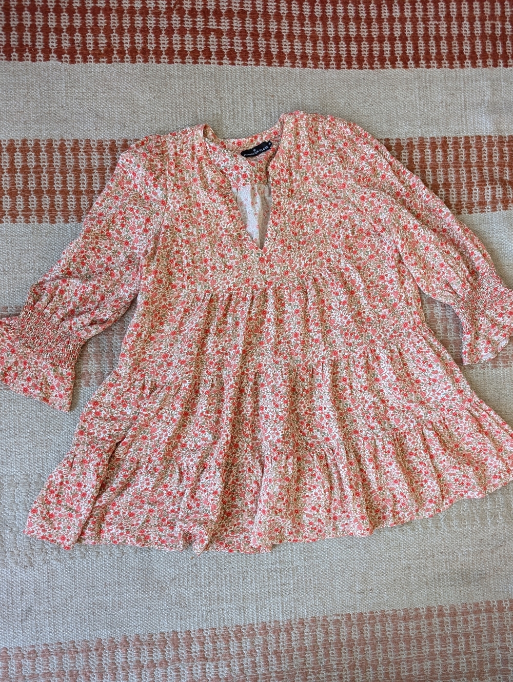 Pomander Place Tuckernuck Savannah Kenzo Mini Dress Floral Tiered 3/4 Sleeve XXL
